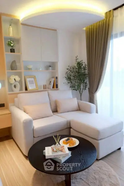 Cozy living room with modern decor and natural light