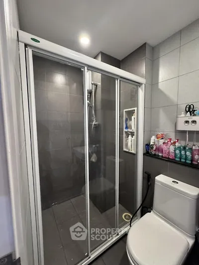 Modern bathroom with sleek shower and contemporary fixtures