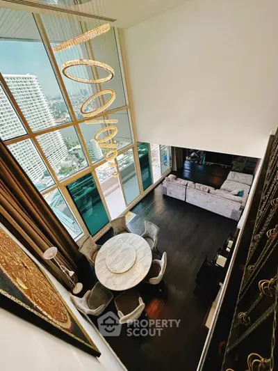 Luxurious high-rise living room with stunning city view and elegant decor