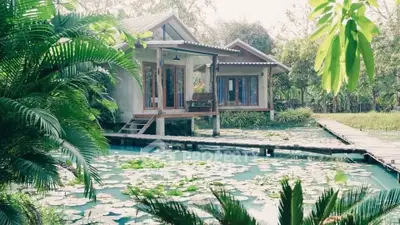Charming tropical home with serene pond and lush greenery