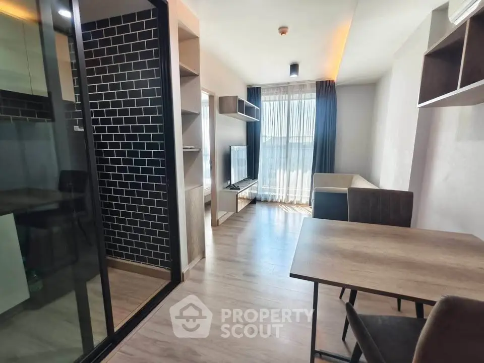 Modern living room with sleek design and natural light