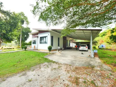Charming single-story home with carport and lush green surroundings, perfect for serene living.