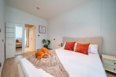 Modern bedroom with stylish decor and cozy ambiance