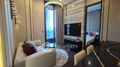 Luxurious modern living room with elegant decor and city view