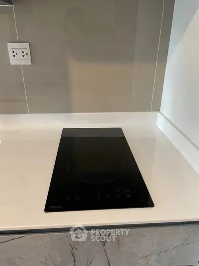 Modern kitchen with sleek electric cooktop and minimalist design