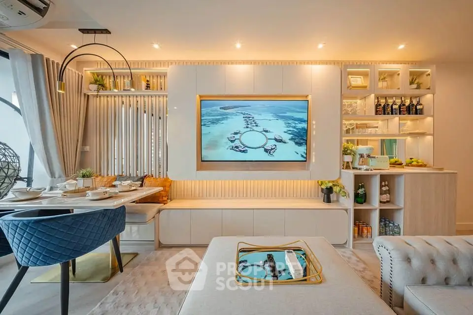 Luxurious modern living room with elegant decor and stylish furniture, perfect for entertaining guests.