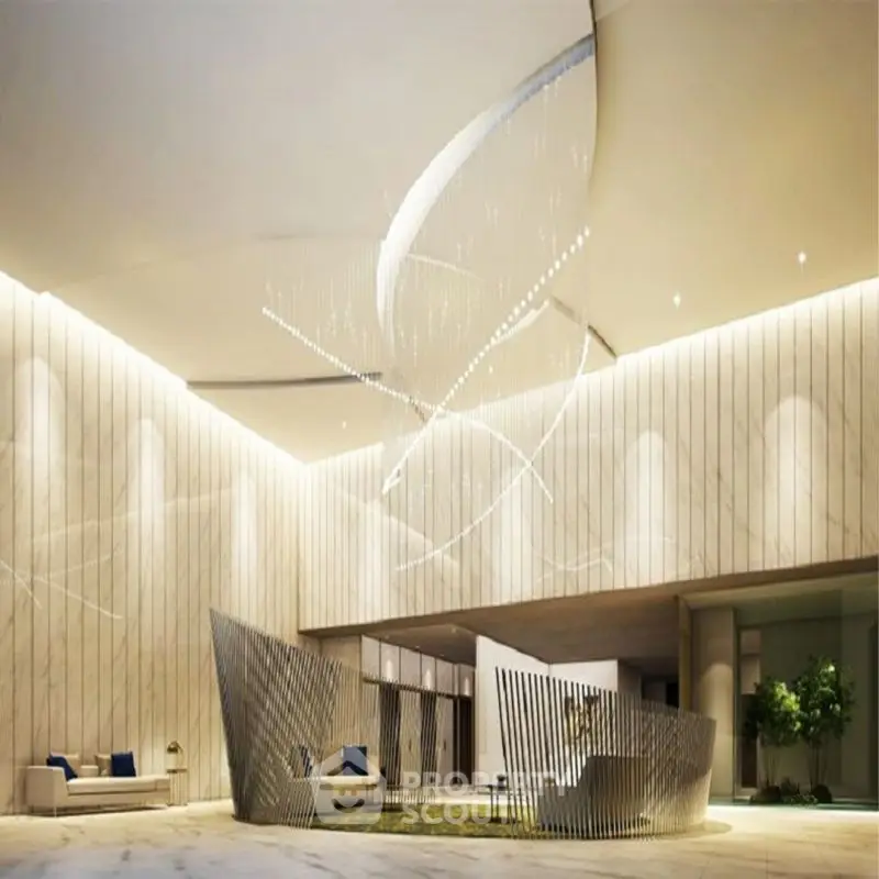 Luxurious modern building entrance with elegant architectural design and ambient lighting.