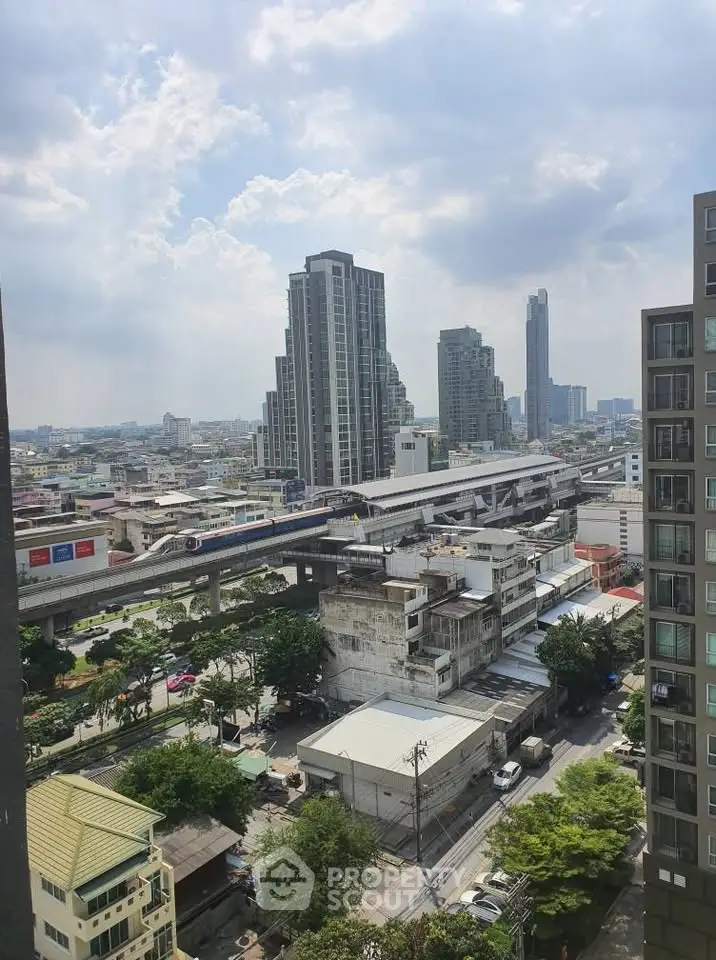 Stunning cityscape view from high-rise apartment with modern buildings and urban skyline