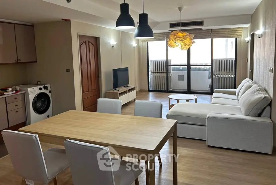Spacious modern living room with stylish furniture and natural light
