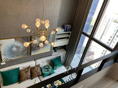 Luxurious high-rise living room with stunning city view and elegant decor