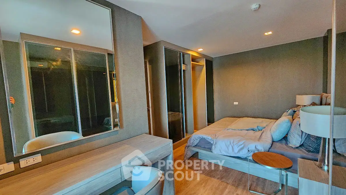 Modern bedroom with stylish decor and cozy ambiance