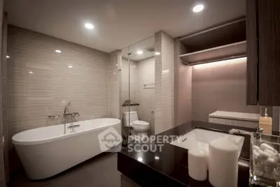 Luxurious modern bathroom with elegant fixtures and spacious design