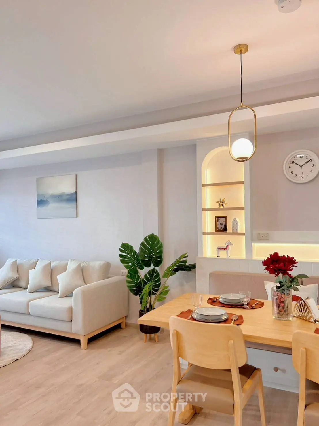 Stylish living room with cozy dining area and modern decor