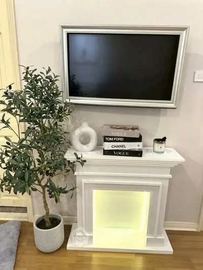Stylish living room corner with modern decor and elegant fireplace