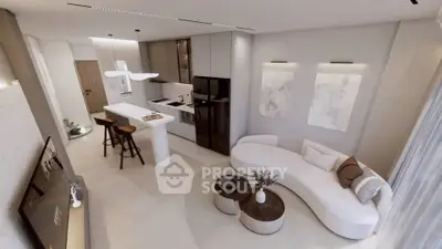 Modern open-plan living room with sleek kitchen and stylish decor