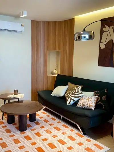 Stylish living room with modern decor and cozy seating area