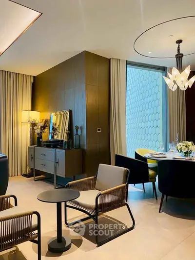 Luxurious modern living room with elegant dining area and stylish decor