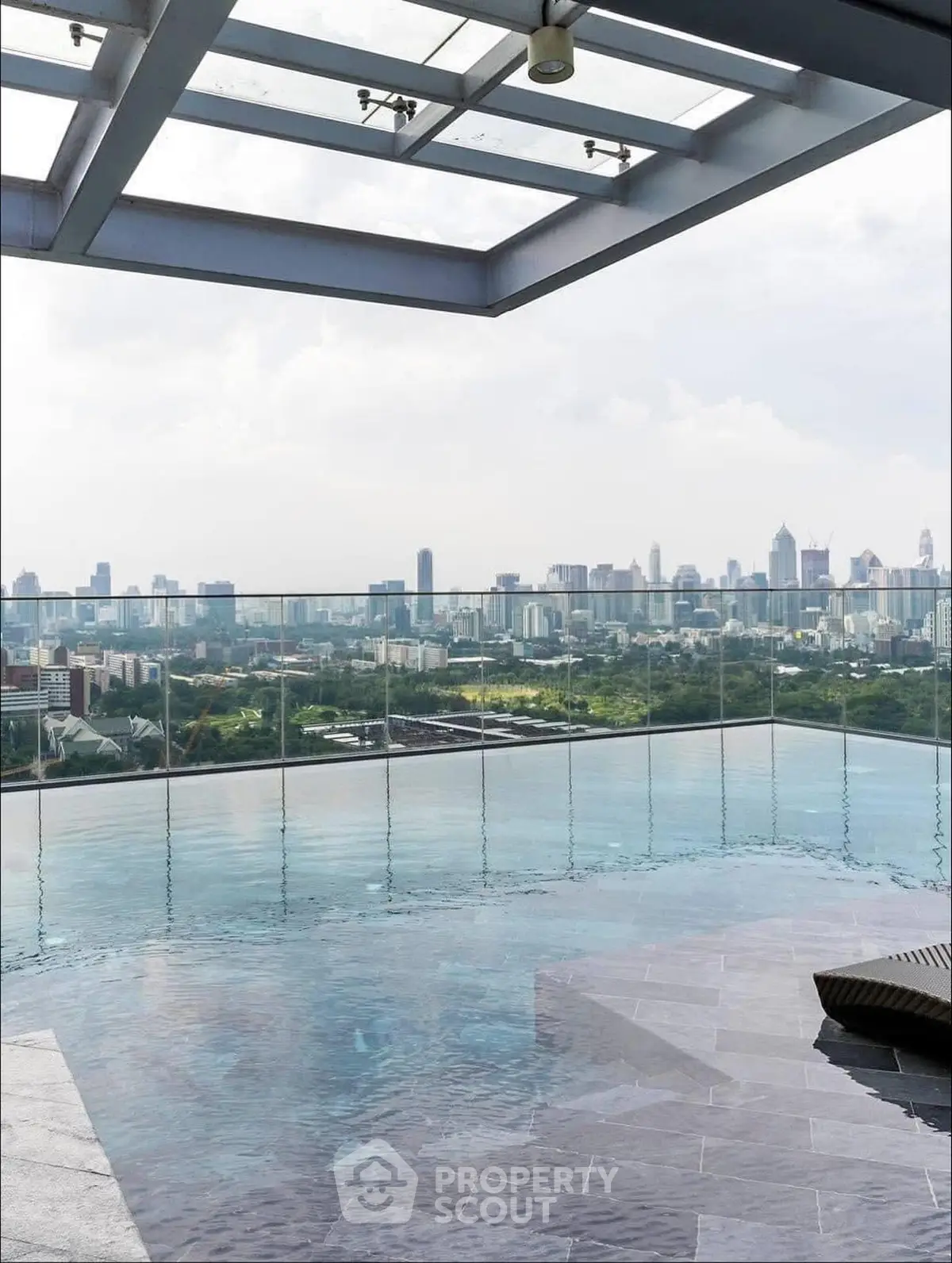 Stunning rooftop pool with panoramic city skyline view