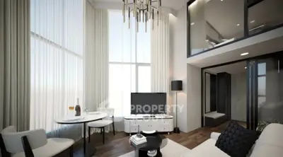 Luxurious modern living room with high ceilings and elegant decor