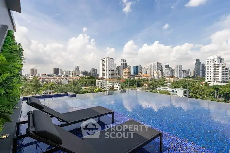 Luxurious rooftop infinity pool with stunning city skyline view