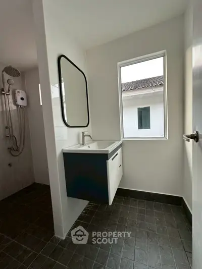 Modern bathroom with sleek fixtures and natural light