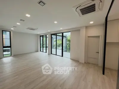 Spacious modern living room with large windows and garden view