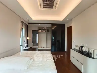 Luxurious bedroom with modern design and elegant lighting, featuring a spacious layout and stylish decor.