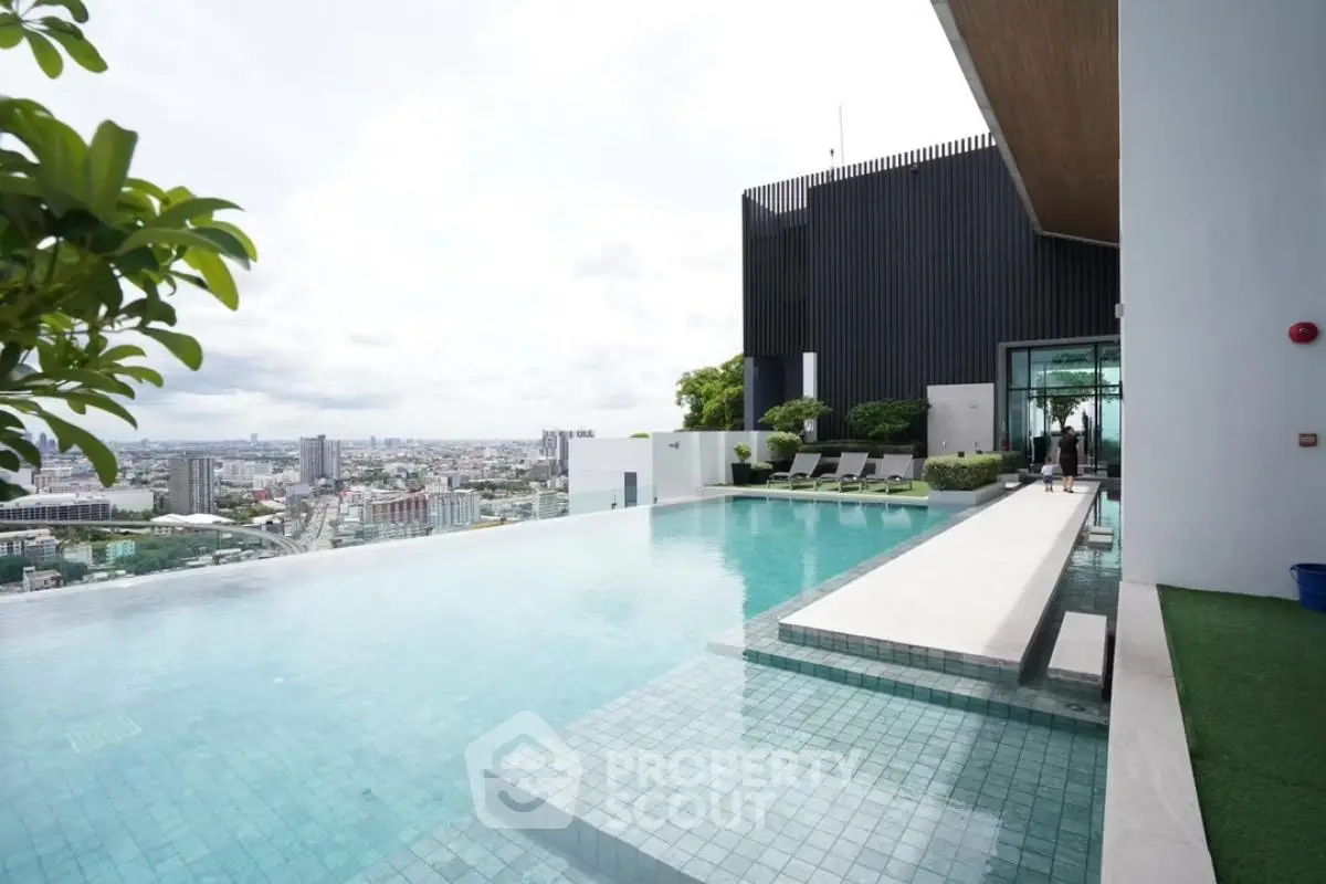 Luxurious rooftop infinity pool with stunning city skyline view