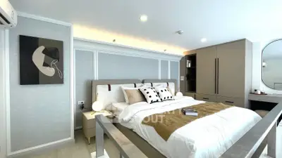 Luxurious modern bedroom with elegant decor and ample natural light
