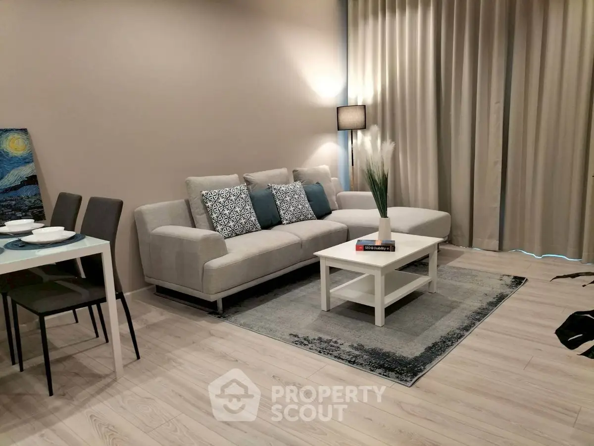 Modern living room with stylish decor and cozy seating area