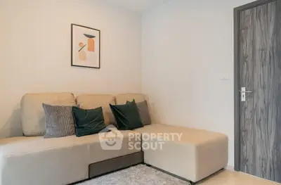 Cozy living room with modern sofa and stylish decor
