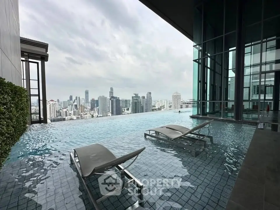 Luxurious rooftop infinity pool with stunning city skyline view