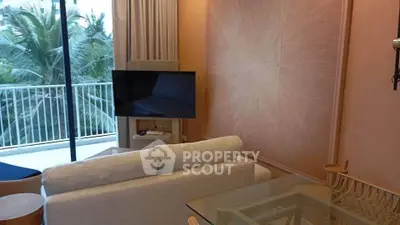 Modern living room with balcony view and stylish decor