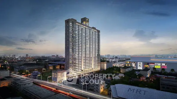 Stunning high-rise building with panoramic city views at dusk, ideal for urban living.