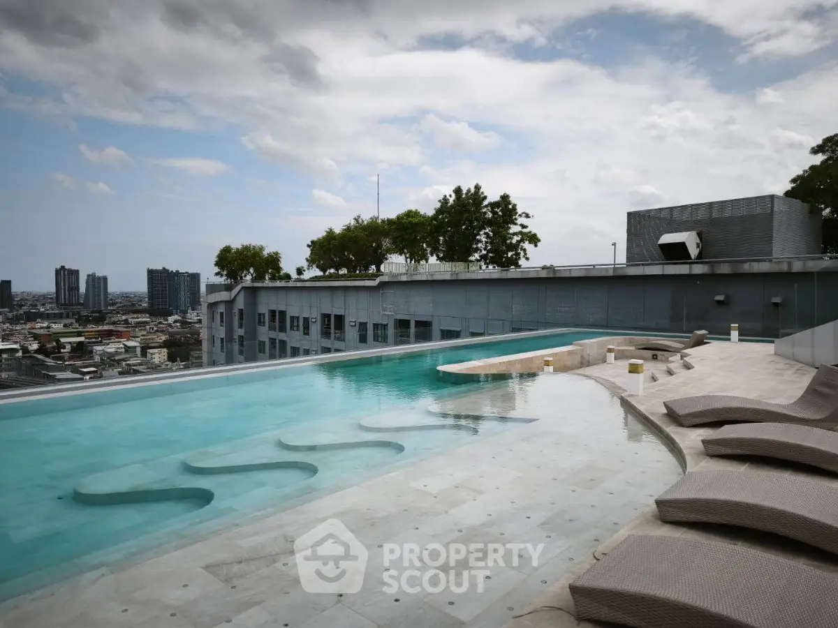 Luxurious rooftop infinity pool with stunning city skyline views, perfect for relaxation and leisure.