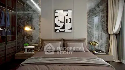 Luxurious modern bedroom with elegant decor and stylish lighting