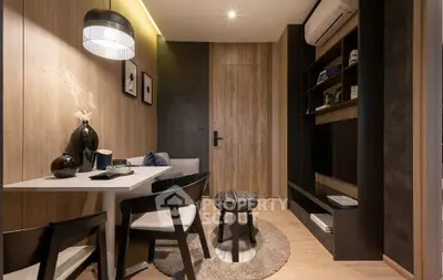 Modern living room with stylish furniture and ambient lighting