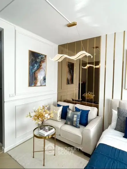 Elegant living room with modern decor and stylish lighting