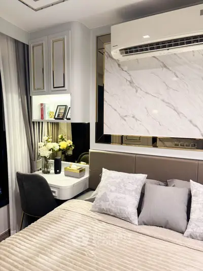 Luxurious bedroom with elegant decor and modern air conditioning unit