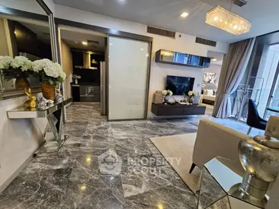 Luxurious modern living room with marble flooring and elegant decor