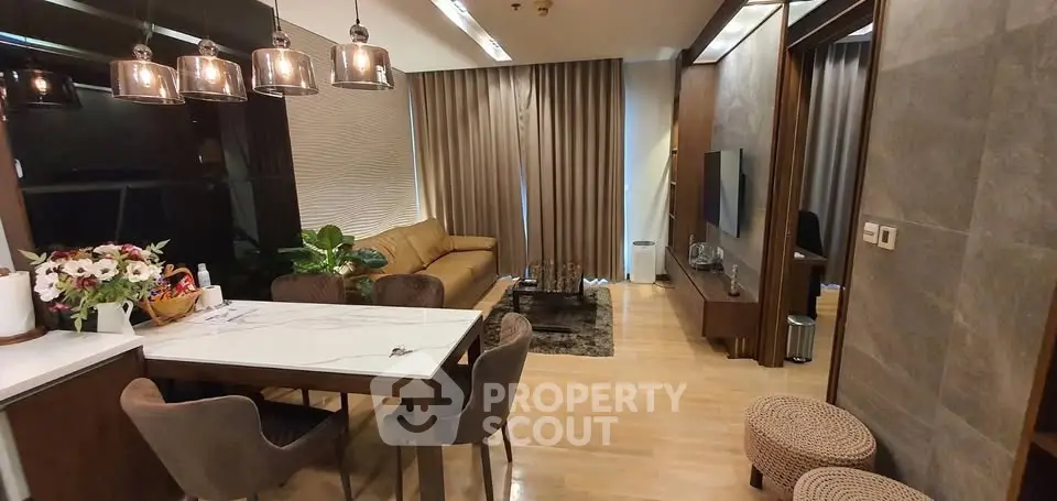 Luxurious modern living room with elegant dining area and stylish decor