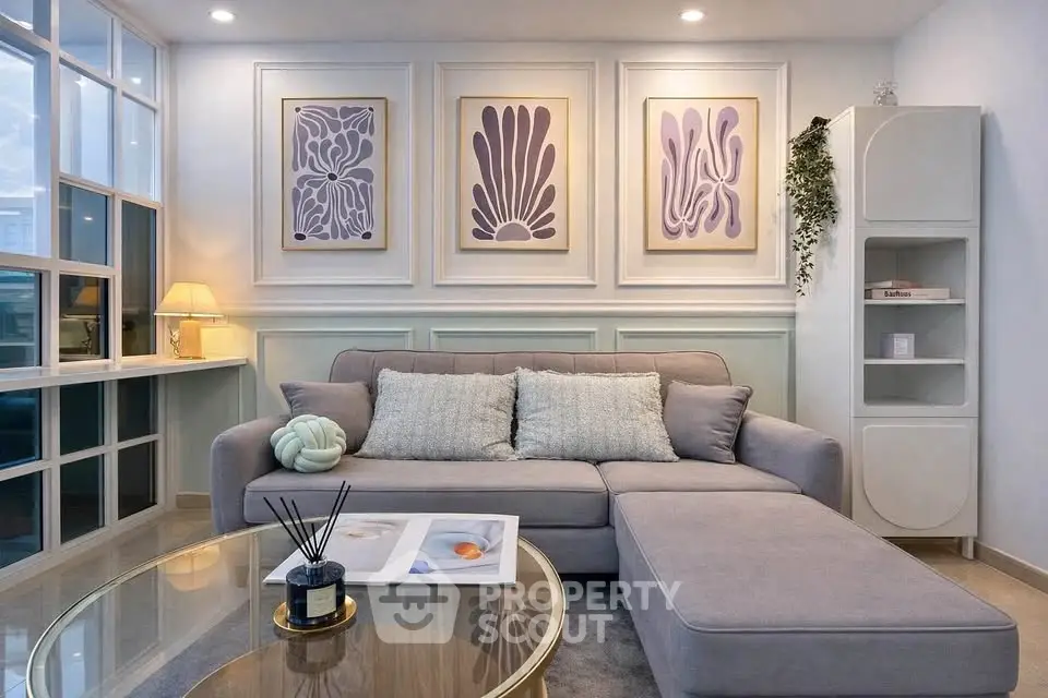 Stylish modern living room with elegant decor and cozy seating area