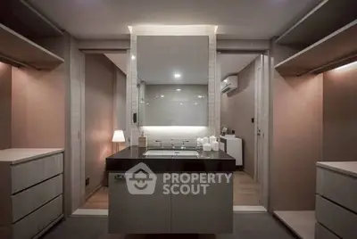 Luxurious modern bathroom with sleek design and ambient lighting