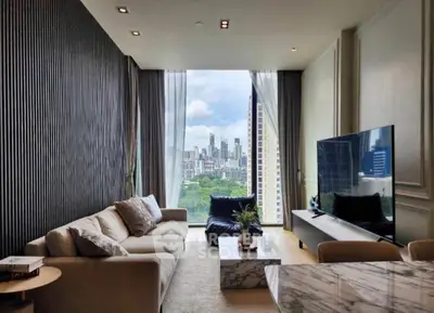 Luxurious living room with stunning city view and modern decor