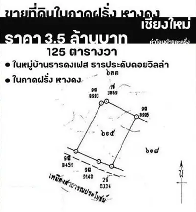 Land for sale in Chiang Mai, prime location with 125 sq. wah at 3.5 million baht, ideal for development.