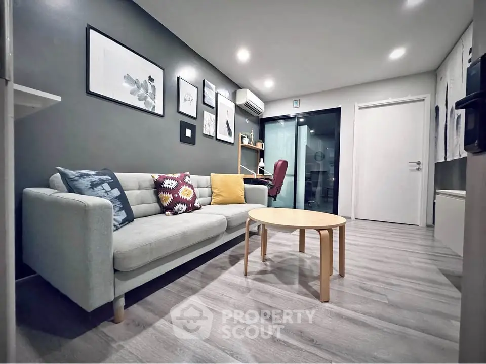 Modern living room with stylish decor and cozy seating area