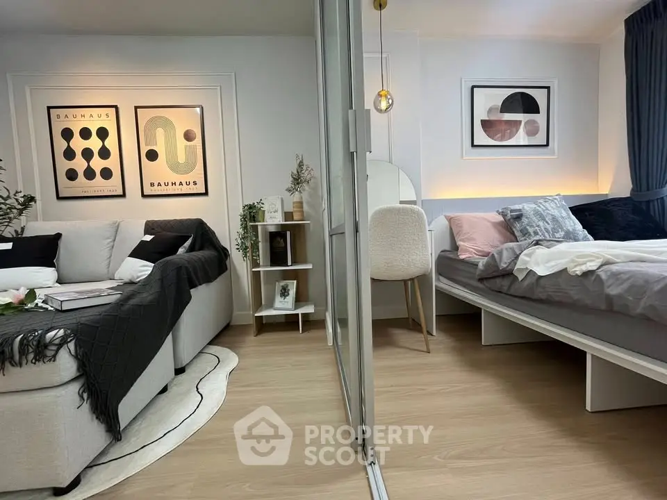 Modern studio apartment with stylish decor and cozy furnishings