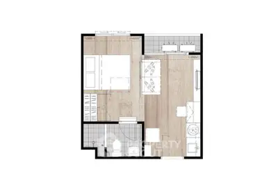 Modern apartment floor plan with open layout and stylish design.