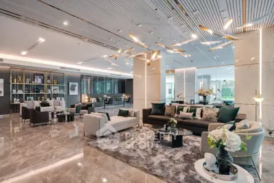 Luxurious modern living room with elegant decor and spacious seating area.