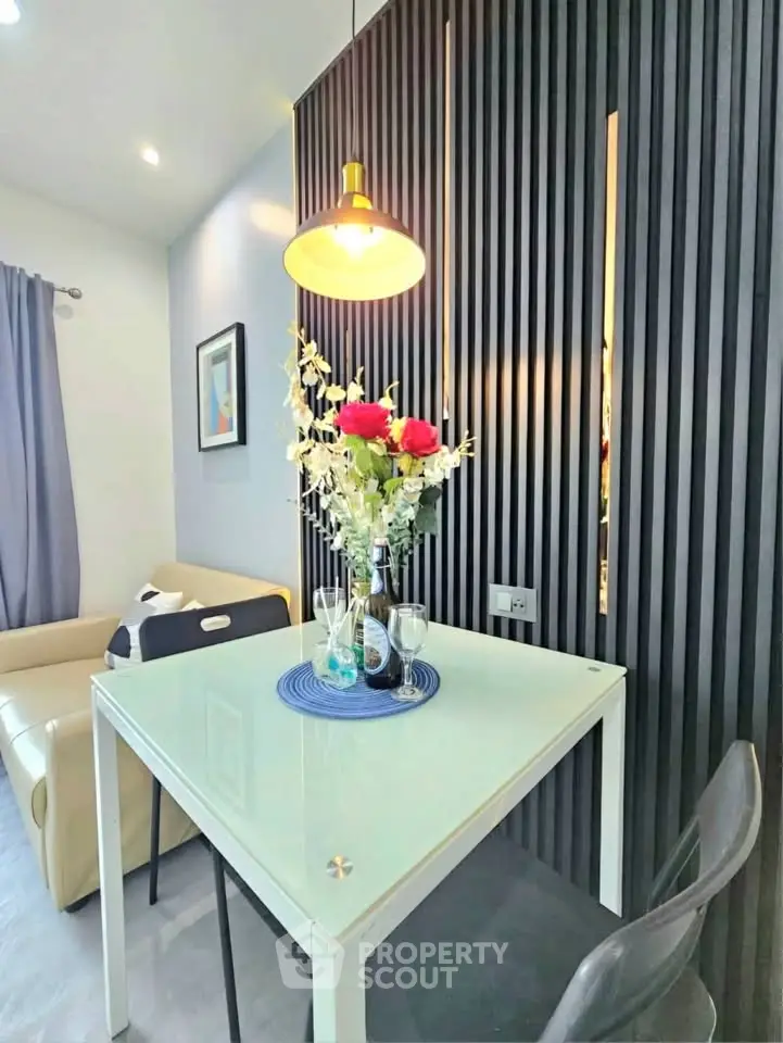 Modern dining area with elegant decor and cozy seating